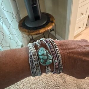 Turquoise and Silver Beaded Bracelet Set